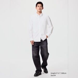 UNIQLO White Button-Down Long Sleeve Shirt Slim Fit Size M